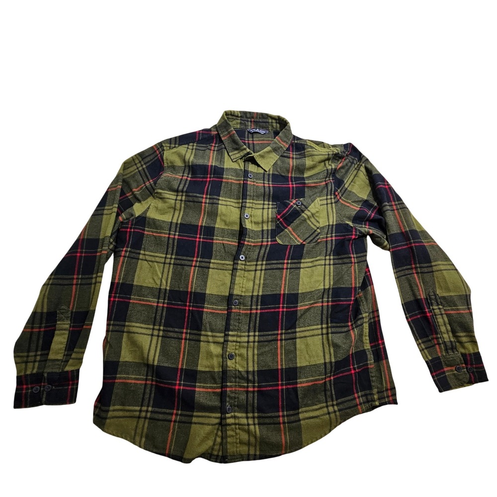 Alpine Design Plaid Flannel Shirt XL Green Navy Long Sleeve Button Down ADM21201